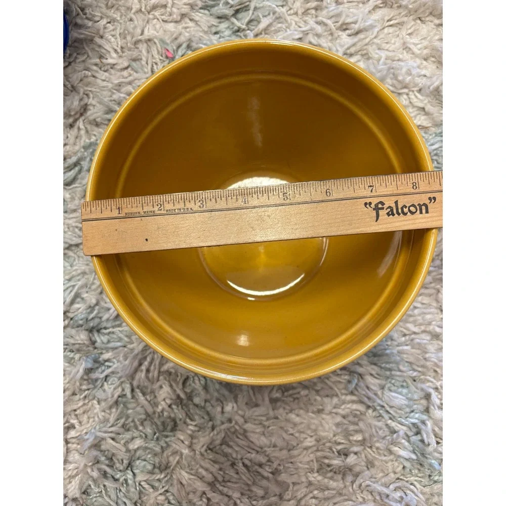Vintage Mustard Yellow Ceramic Mixing Bowl Glossy Ochre Serving Bowl 8.5 Inch